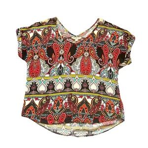 Pink Rose Paisley Top Multicolor SZ L Boho Hippie Vacay Casual Y2K Weekend